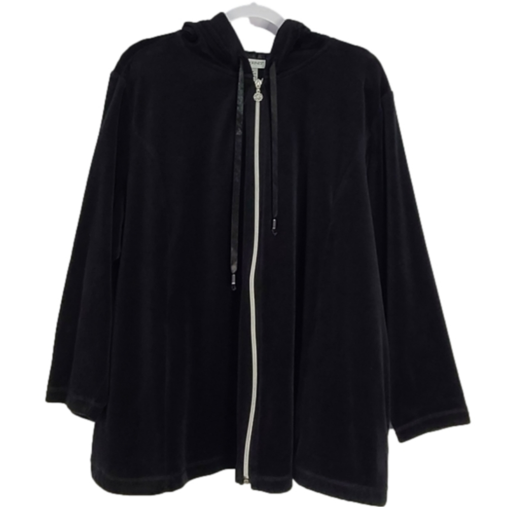 Catherine Malandrino Black Velour Zip-Up Hooded Cardigan Size 3X Minimalist